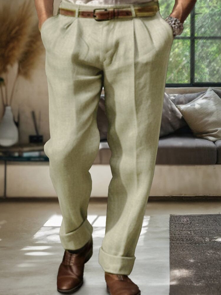 Soft Cotton-Linen Straight-Leg Pants