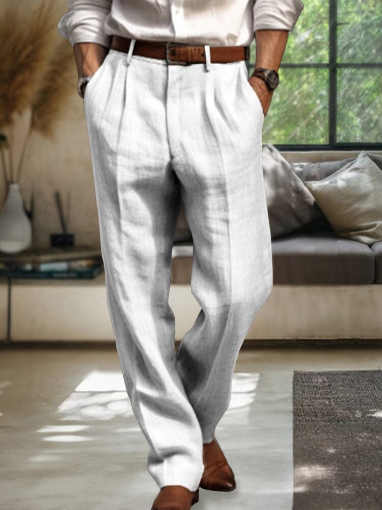 Soft Cotton-Linen Straight-Leg Pants